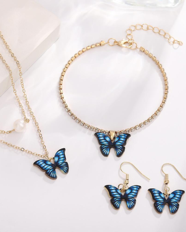Butterfly Design Gold Plated Necklace And Bracelet Set