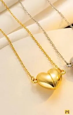 Magnetic Heart Design Gold Plated Gemstone Necklace