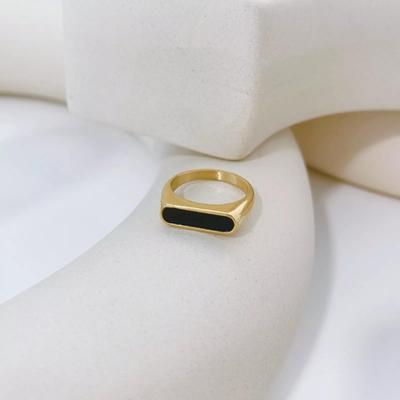 Modern Design Stainless Steel Men's Ring with Black Gemstone - 1 Pc (Golden)