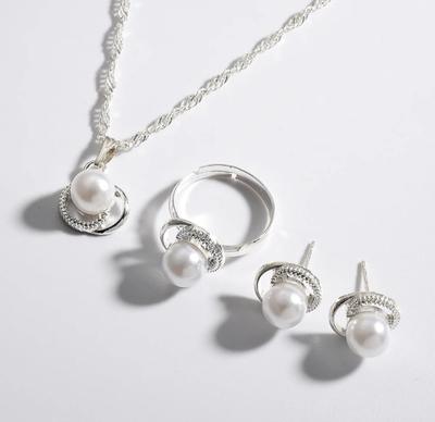Silver Plated Pearl Stone Artificial Set